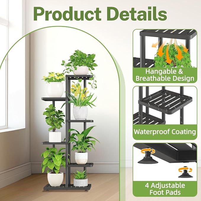 iDavosic.ly Plant Stand Indoor Outdoor, 5-Tier Tall Metal Flower Shelf - Image 2