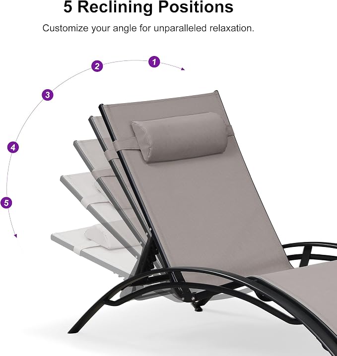 PURPLE LEAF Patio Oversized Chaise Lounge Chair Set - Image 5