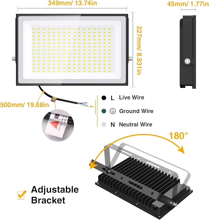 Onforu 200W LED Flood Lights Outdoor, 18000LM Bright Security Light, IP66 - Image 7