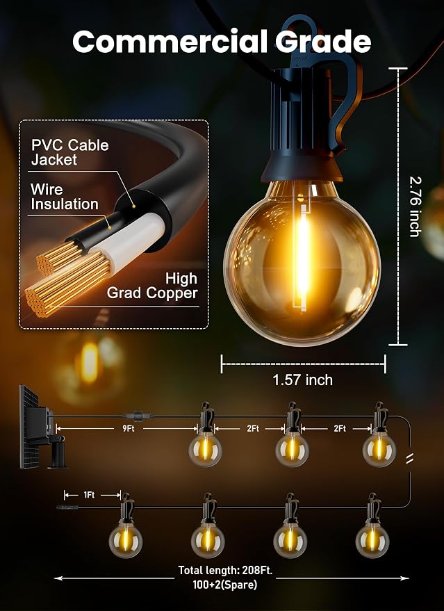 Brightown 208FT Solar String Lights Outdoor - Image 5