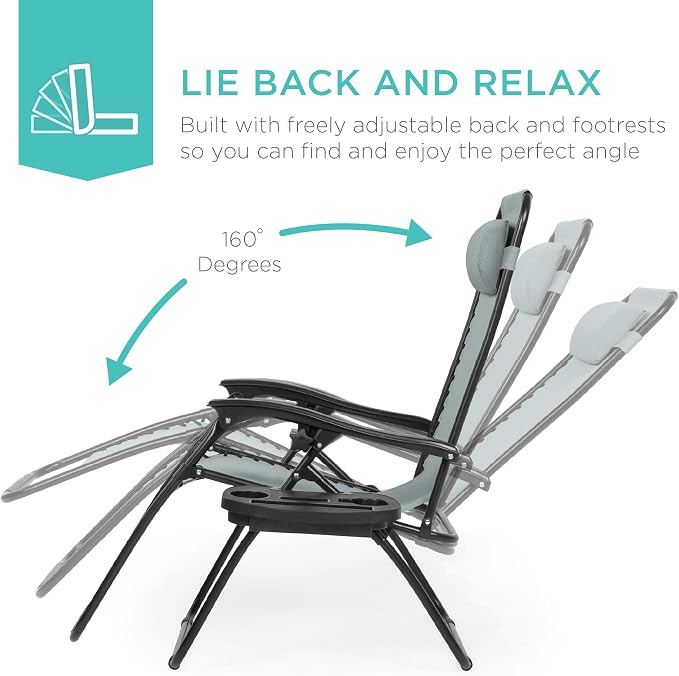Best Choice Products Set of 2 Adjustable Steel Mesh Zero Gravity Lounge Chair - Image 4
