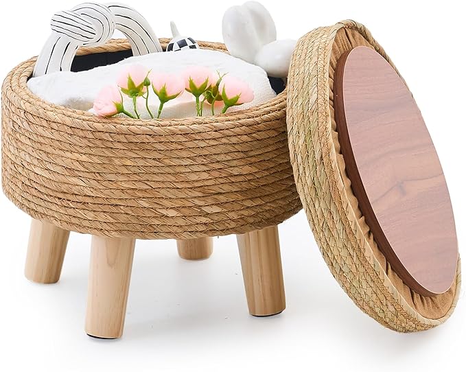 Cpintltr Storage Ottoman Poufs Handwoven Footstool Natural Seagrass Round by CpintltrFruniture