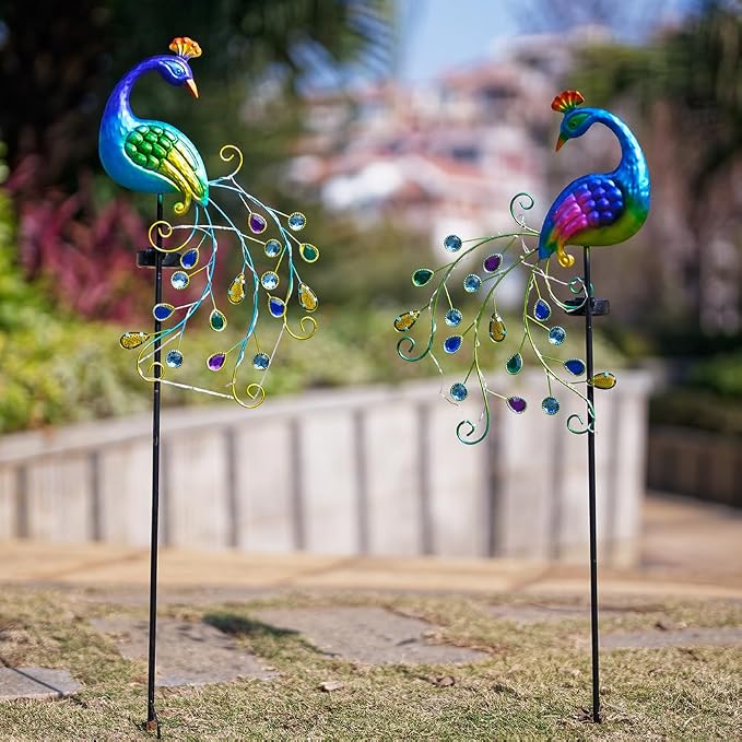 DREAMSOUL 2 Pack Peacock Solar Lights Outdoor, Waterproof Metal Peacock Outdoor - Image 9