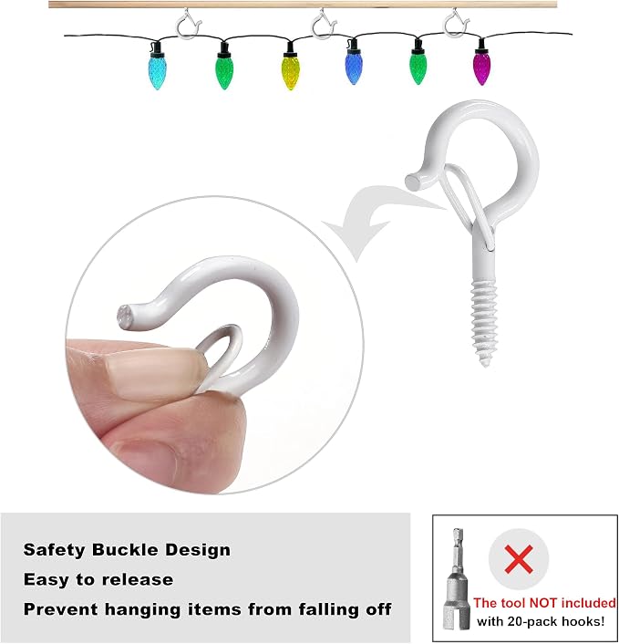 PlusRoc 20 Pack Ceiling Hooks for Hanging Plants Outdoor String Lights Heavy - Image 2