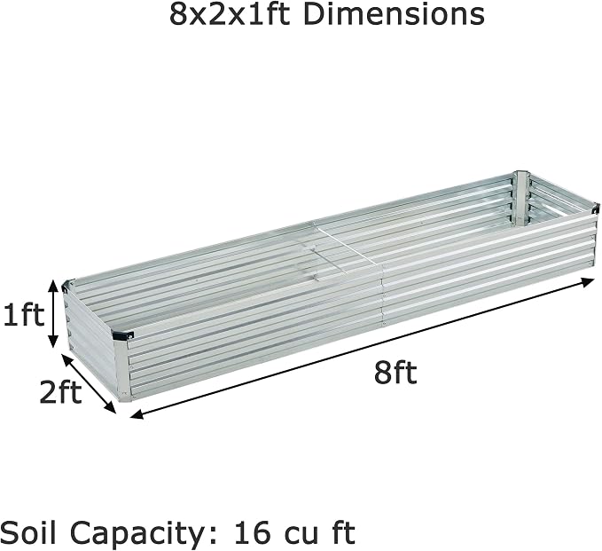 8x2x1ft Galvanized Raised Garden Bed, Outdoor Planter Box Metal Patio Kit - Image 2