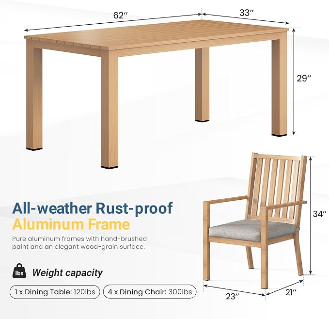 Wisteria Lane Aluminum 7 Pieces Patio Dining Sets, Outdoor Dining Table - Image 3