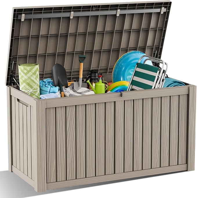 DRATO 180 Gallon Outdoor Storage Box, Large Waterproof Deck Box, Lockable Resin by DRATOprovidesawarmandcozy