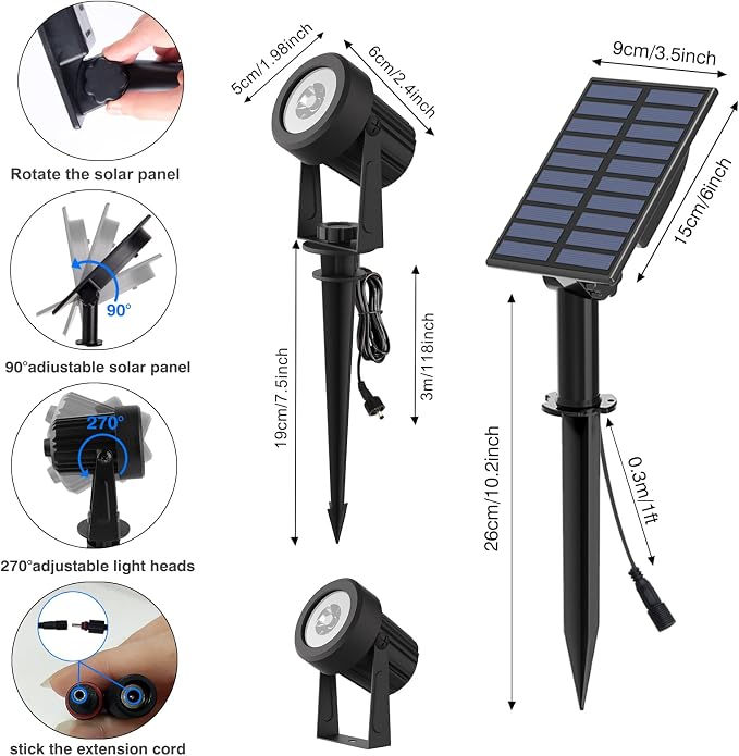 T-SUNUS Solar Spot Lights Outdoor White Christmas 4 Pack IP65 Waterproof - Image 6