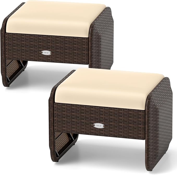 Tangkula 2 Pieces Patio PE Wicker Ottomans by TANGKULA