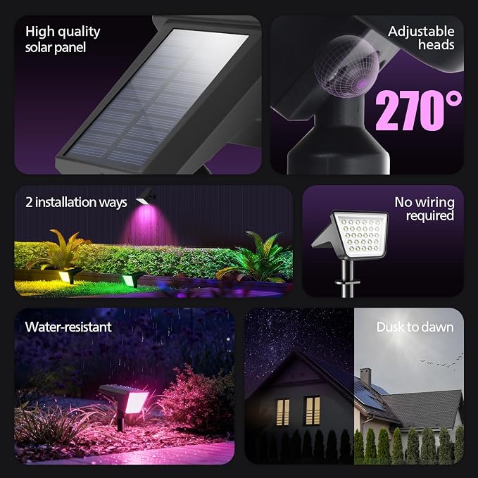 Philips 4 Packs Solar RGBW Spot Lights Outdoor, 18 LED Solar Powered Landscape - Image 2