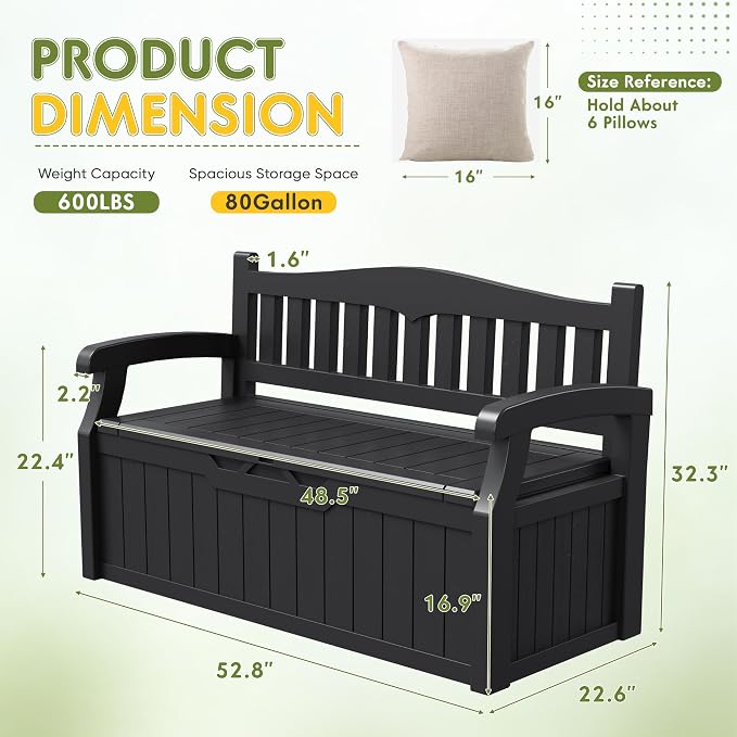 Greesum 80 Gallon Deck Box Storage Bench, Patio Furniture, Waterproof and UV - Image 2