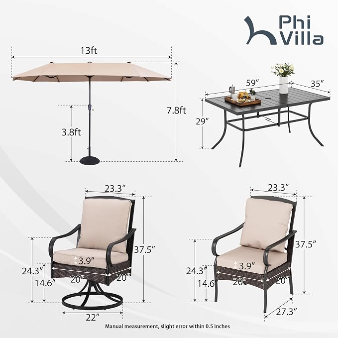PHI VILLA Outdoor Dining Set for 6, All-Weather Patio Table and Chairs Set for 6 - Image 2