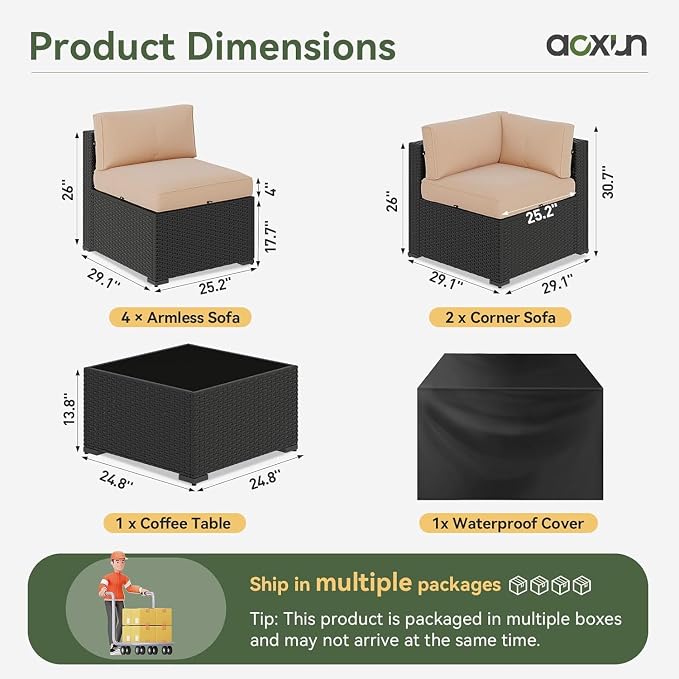 Aoxun 7 Piece Patio Furniture Set, Wicker Rattan Patio Sectional Sofa, Outdoor - Image 2