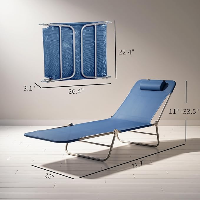Outsunny Folding Chaise Lounge Chair, Pool Sun Tanning Chair, Outdoor Lounge - Image 3
