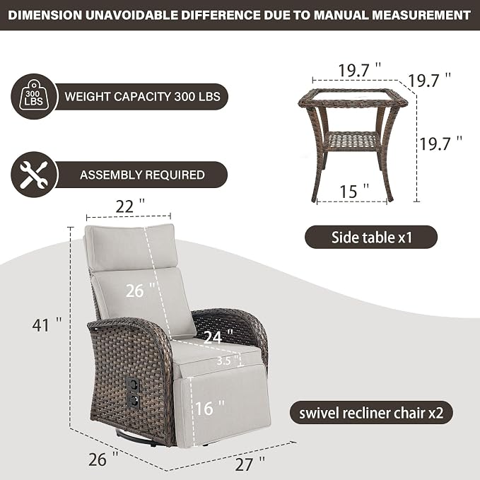 Dual-Adjust Swivel Outdoor Recliner Chair Set of 3 - Image 2