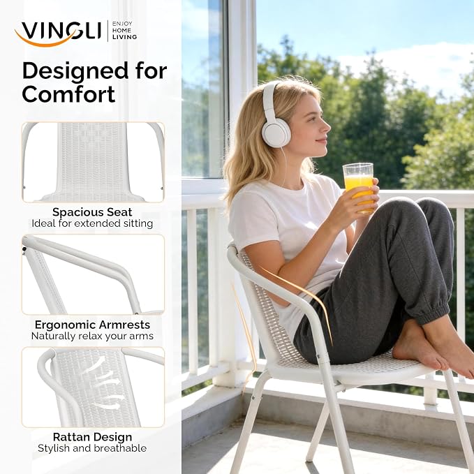 VINGLI PE Rattan Outdoor Dining Chairs Set of 4, Plastic Stackable Patio Chairs - Image 5