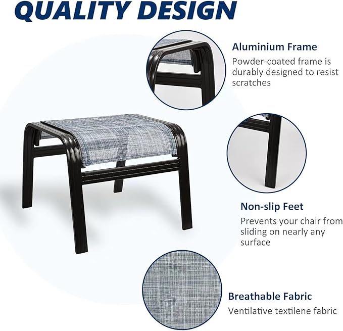 Outdoor Footstools for Patio, Textile Ottomans Metal Dining Footrests Stack - Image 4