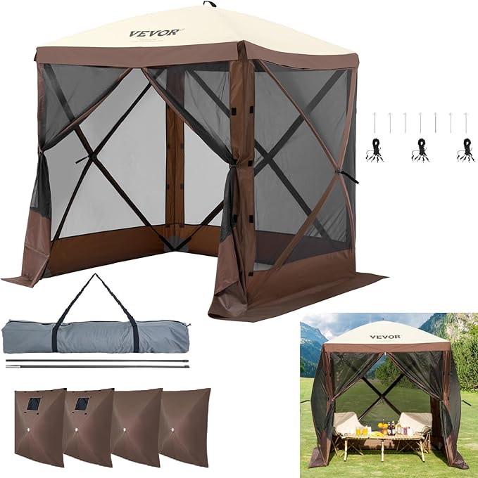 VEVOR Pop Up Gazebo Tent, Pop-Up Screen Tent 4 Sided Canopy Sun Shelter by VEVOR