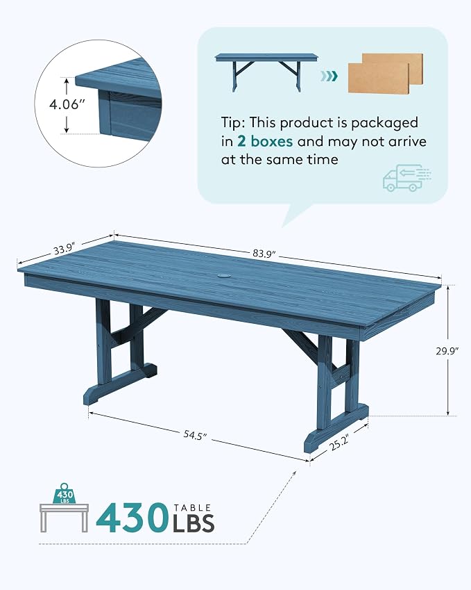 SERWALL Outdoor Dining Table, All Weather HDPE Outdoor Furniture - Image 2