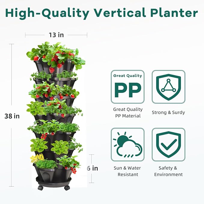 Strawberry Vertical Planters Tower Garden 3 Pack, 7 Tiered Stacking Herb - Image 2
