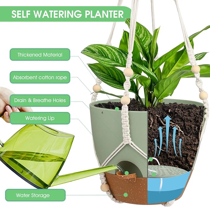 Hanging Planters for Indoor Outdoor Plants, 2 Pack Self Watering Hanging Pot - Image 3