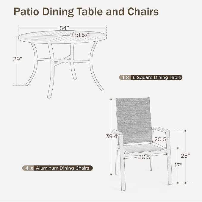 PHI VILLA 5 Pcs Outdoor Patio Dining Set - Image 7