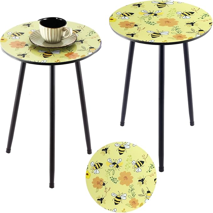 Metal Outdoor Side Tables Set of Two Small Outside Round End Table by PartyZealot