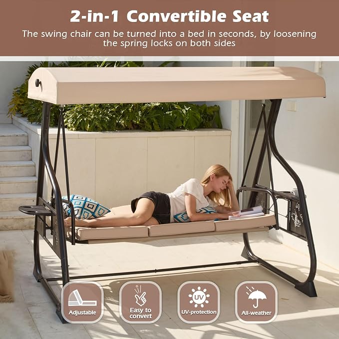 3-Seat Patio Porch Swing 800LBS Outdoor Swing - Image 2