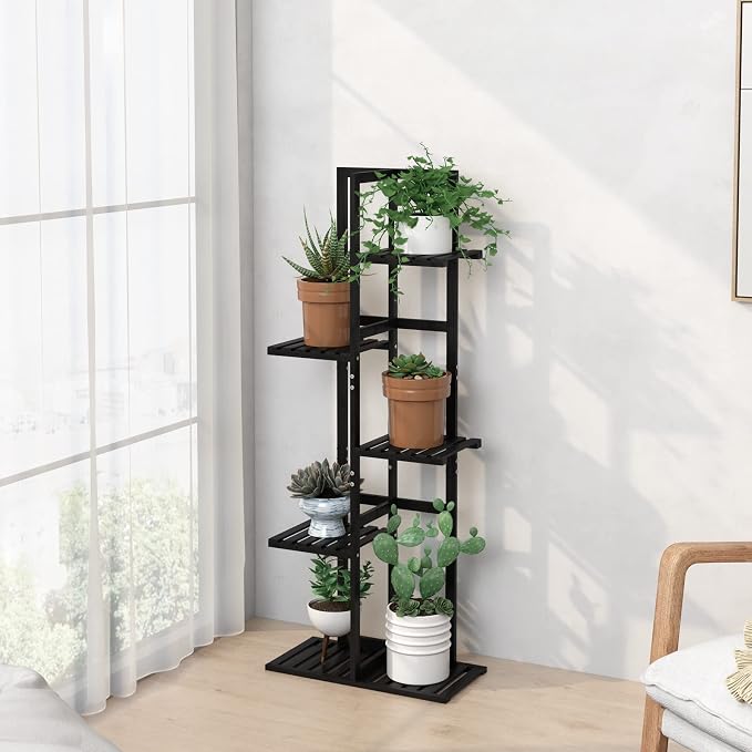 Laiensia 5 Tier Bamboo Plant Stand Rack 6 Potted Multiple Flower Pot Holder - Image 3