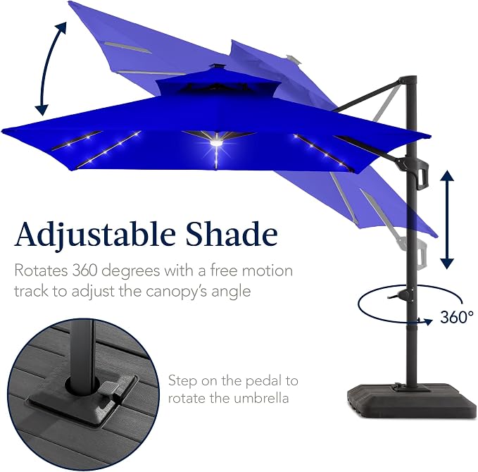 Best Choice Products 9x12ft LED Cantilever Patio Umbrella w/Base Included & - Image 5