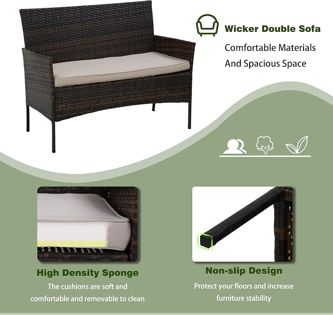 PayLessHere 4 Pieces Patio Furniture Set Rattan Outside Furniture Wicker Sofa - Image 5