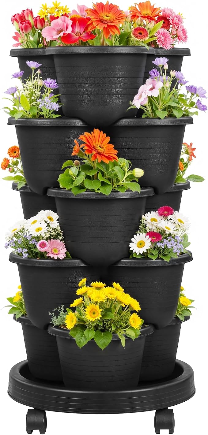 VECELO 5 Tier Vertical Garden Planter, Self Watering Stackable Planters by VECELO