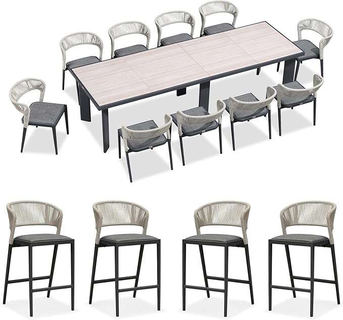 PURPLE LEAF 11 Pieces Outdoor Dining Set Patio Table and Chairs Set Aluminum by PURPLELEAF