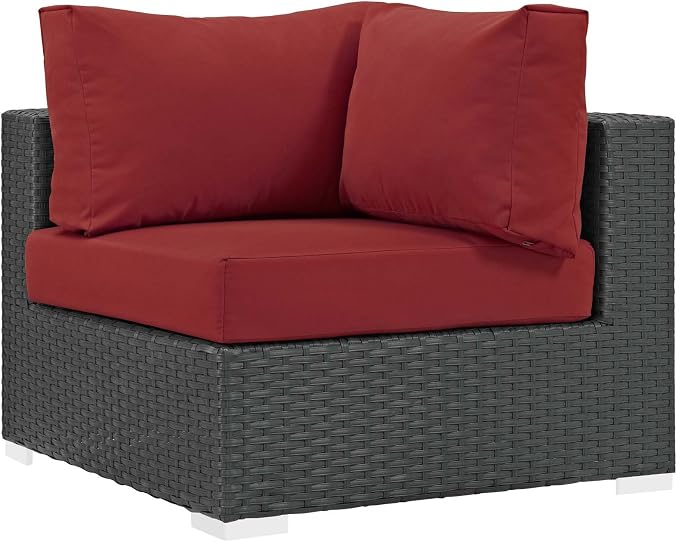 Modway Sojourn Wicker Rattan Outdoor Patio Sunbrella Fabric Corner in Canvas Red by Modway