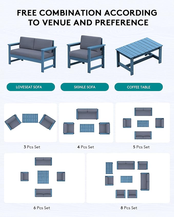 SERWALL 8 Pieces HDPE Outdoor Conversation Sofa Set - Image 5