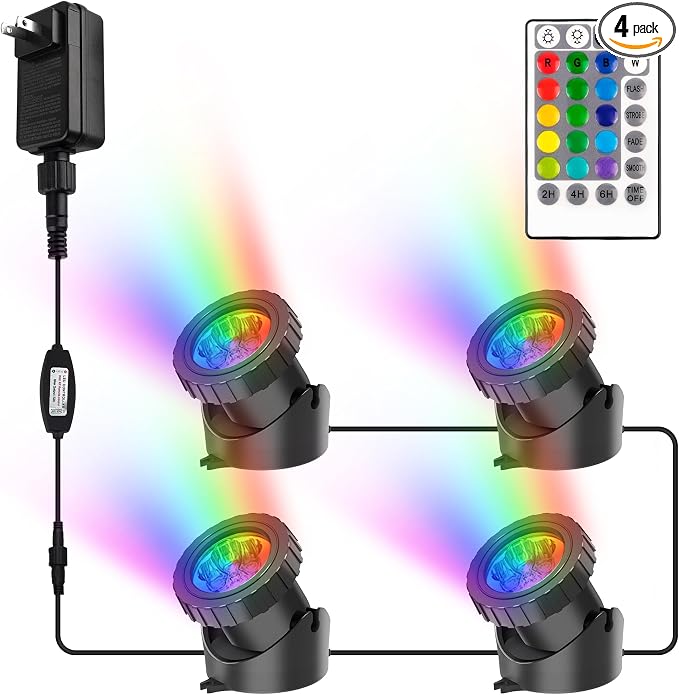 RGB Pond Lights with Timer, LED Underwater Submersible Colorful Landscape by CREPOW