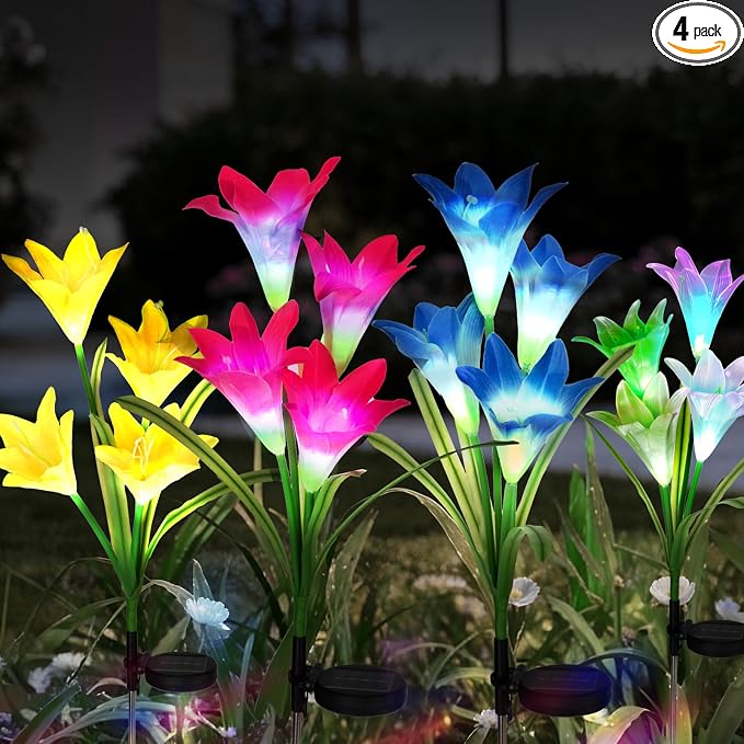 echosari 4 Pack Color Changing Solar Lights Outdoor Waterproof, Solar Lily by echosari
