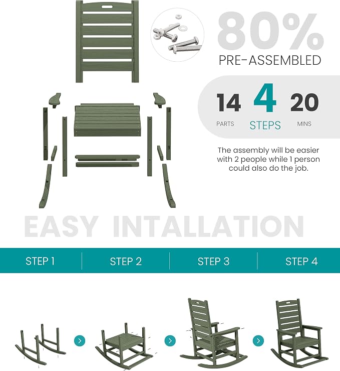 SERWALL Outdoor Rocking Chair, Oversized Rocking Chair - Image 5
