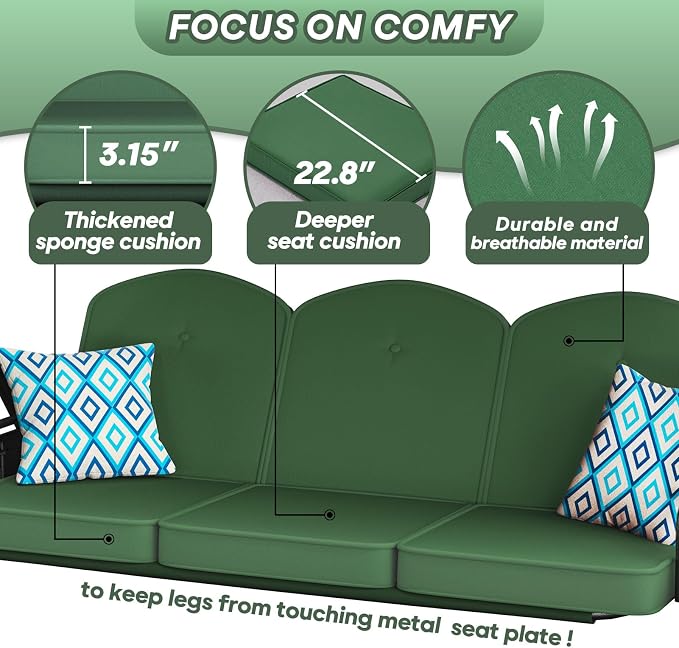 3 Seat Outdoor Porch Patio Swing - Image 6