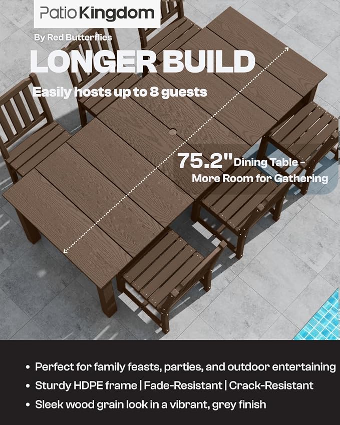 9-Piece Outdoor Dining Set for 8, 75.2'' HDPE Table - Image 5