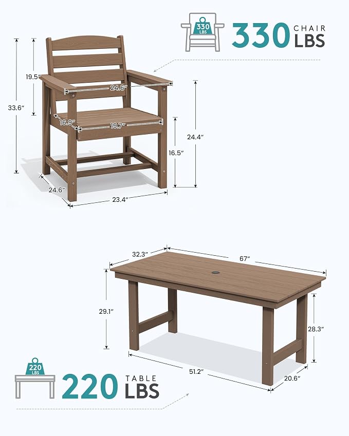 SERWALL Outdoor Dining Set for 6, HDPE Furniture - Image 6