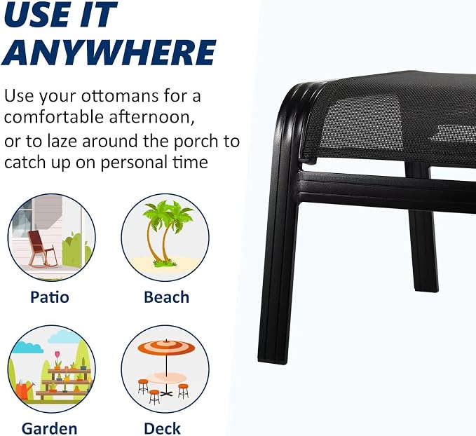 Patio Outdoor Ottoman Assembled Aluminum Footstools Small Seat Side Table - Image 4