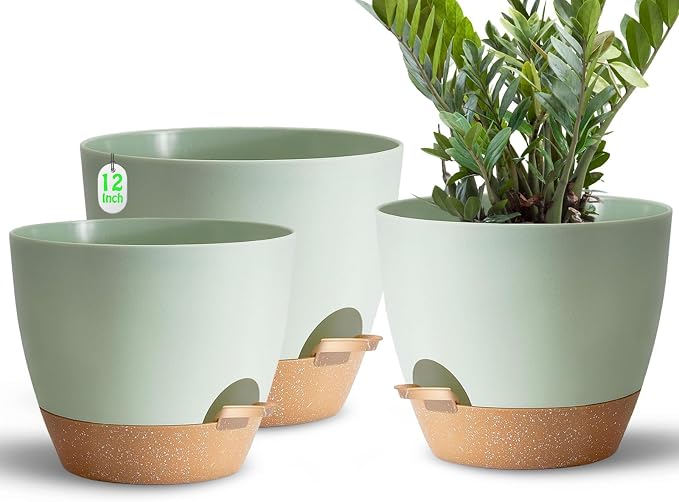 Indoor Pot For Plants 3 Pack 12/10/9 Inch Self Watering Pot For Lazy People by SESUN-E