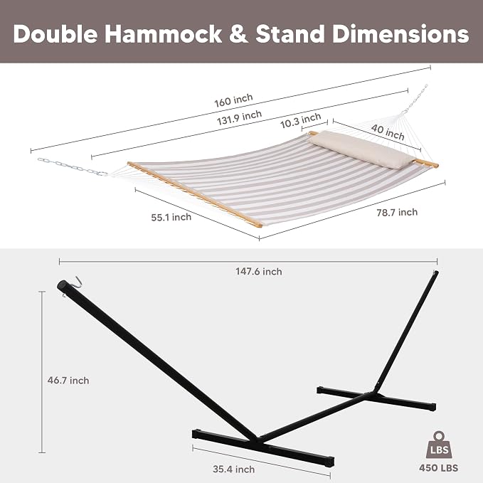 SUNCREAT Double Hammock with Stand Included, Outdoor Portable Hammock with Stand - Image 7