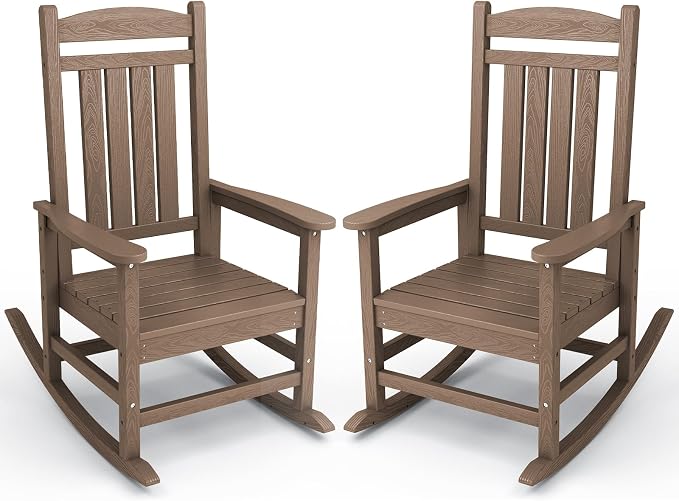 KINGYES Outdoor Rocking Chair Set of 2, High Density Polyethylene Patio Rocking by KINGYES