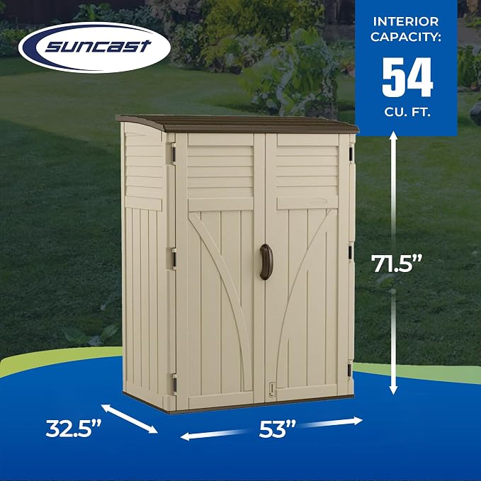 Suncast Outdoor Storage Shed, Water Resistant Resin Vertical Outdoor Storage - Image 3