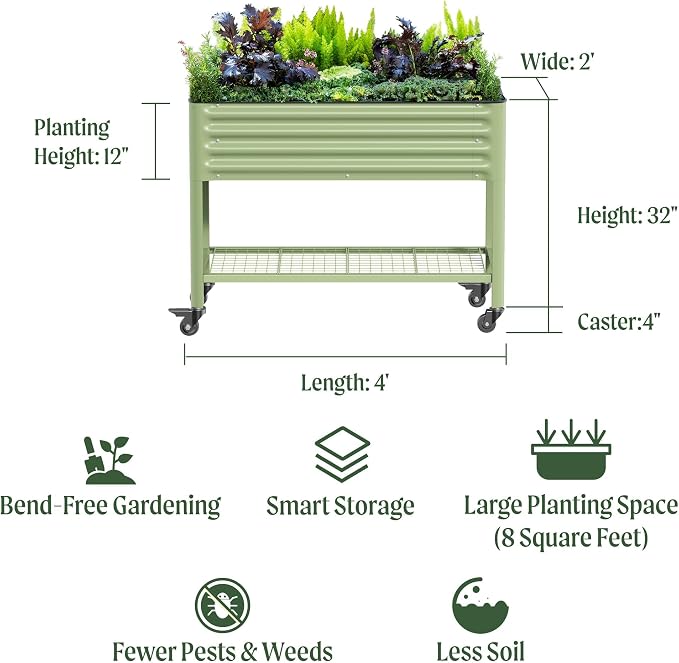 Rolling Elevated Raised Garden Bed-V Series, 700 Lbs Weight Capacity, Outdoor - Image 2