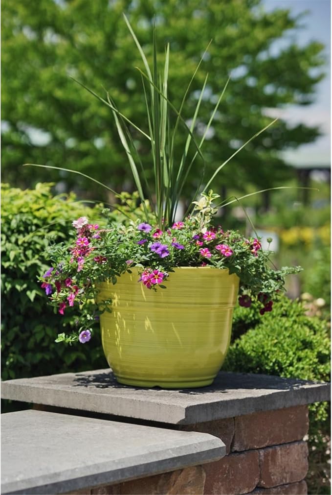 Garden Elements Indoor/Outdoor Glazed Brushed Happy Plastic Planter, Bright - Image 5