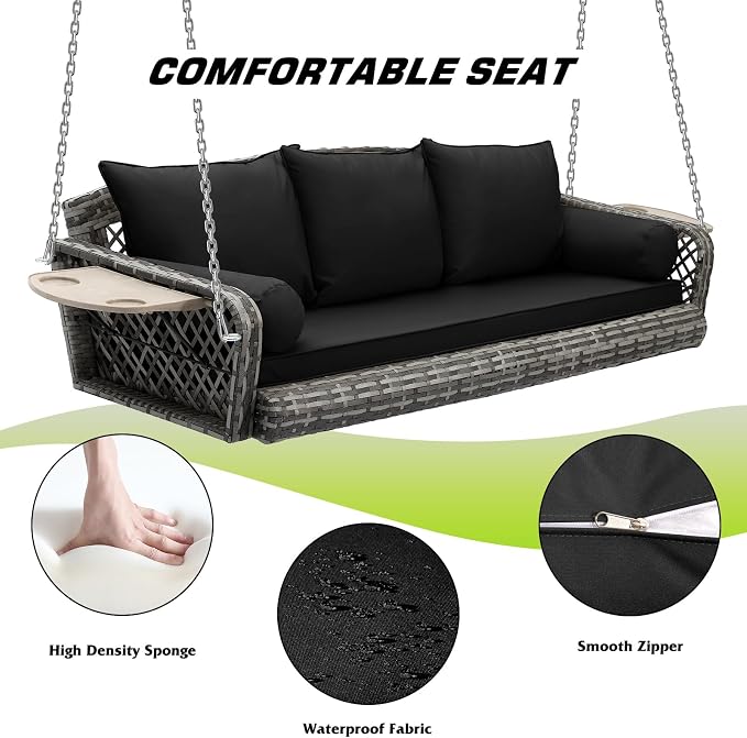 Grepatio Wicker Hanging Porch Swing - Image 4