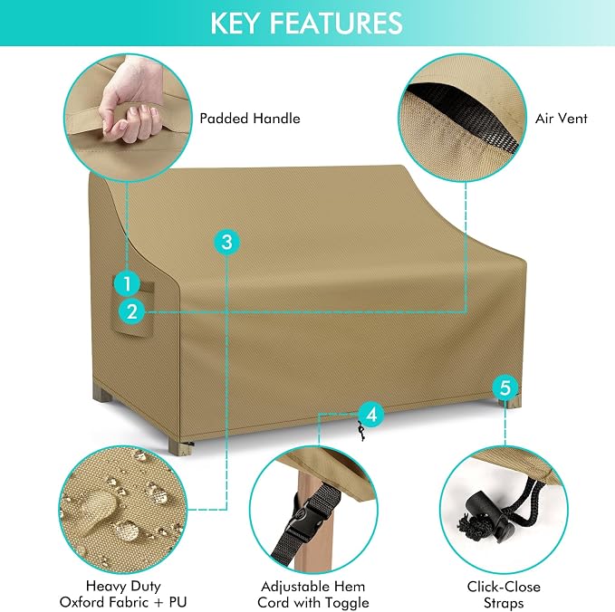 WLEAFJ Patio Sofa Cover Waterproof, 2-Seater Patio Loveseat Cover, Heavy Duty - Image 3
